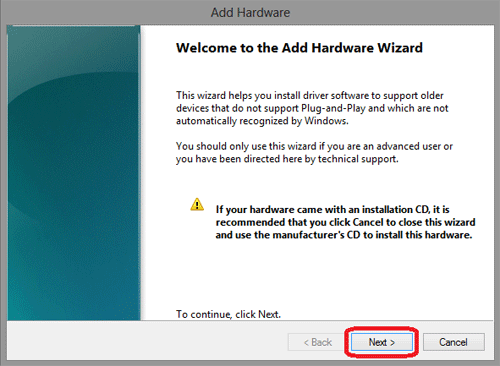 Windows 8 Add Hardware Wizard